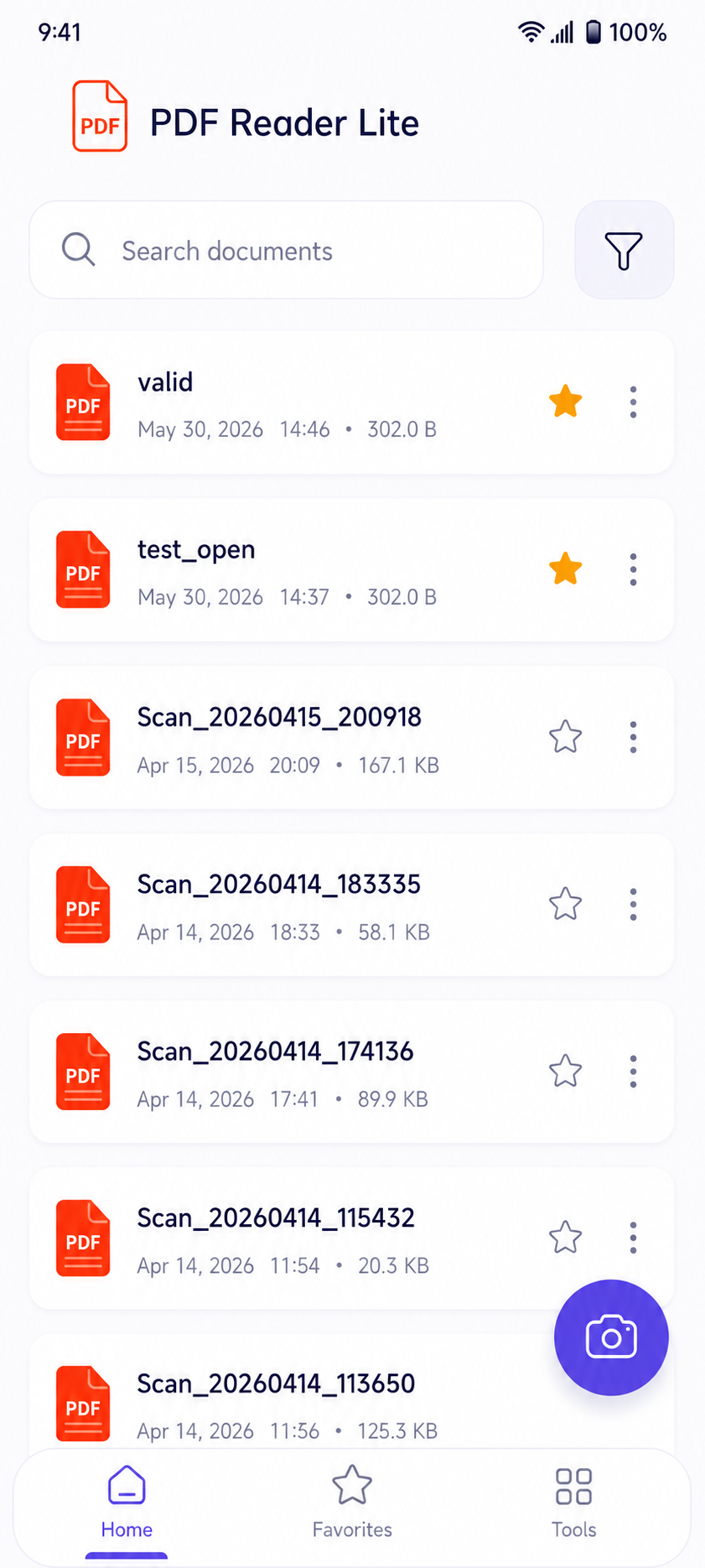 PDF Reader Lite home screen